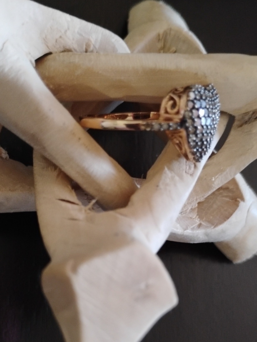 Natural Champagne Diamond Heart Ring In Rose Gold Vermeil Over 925 Silver - Picture 5 of 7